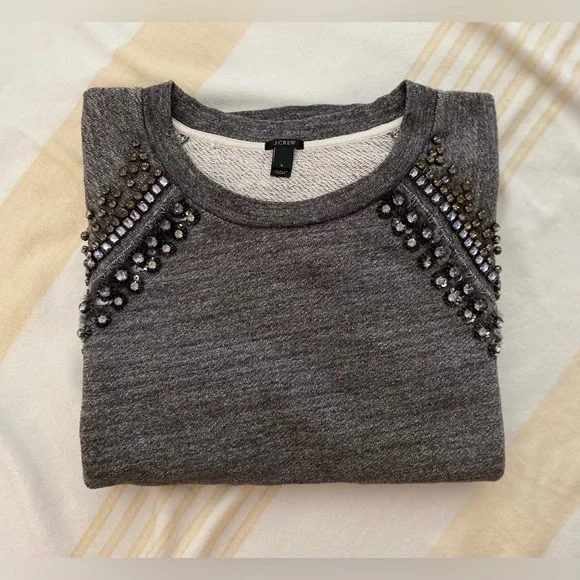 J. Crew 💎 Beloved Bejeweled Sweatshirt, Black Label, Raglan Sleeve, SZ L - Picture 14 of 14